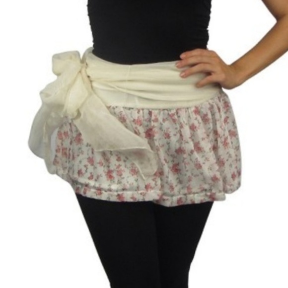 Feather Butterfly Applique Ruched Self Tie Mini Skirt Set main image 1